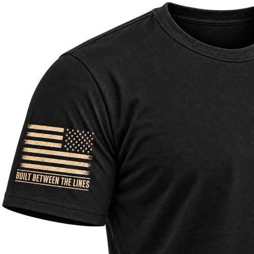 Black Rak Chazak tee, right sleeve American flag detail