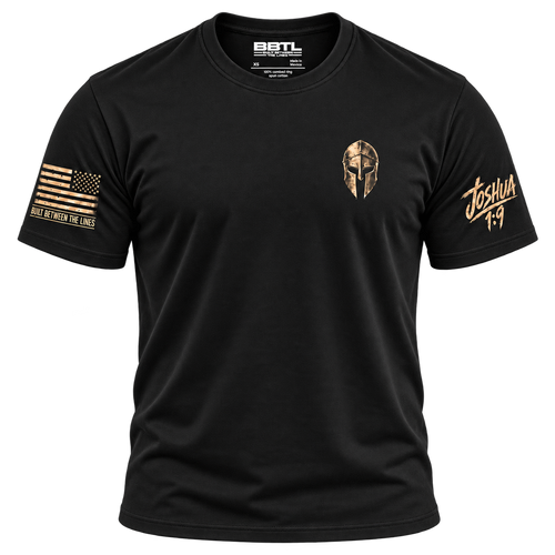 Black Rak Chazak athletic tee, fresh front ghost mannequin with BBTL neck label